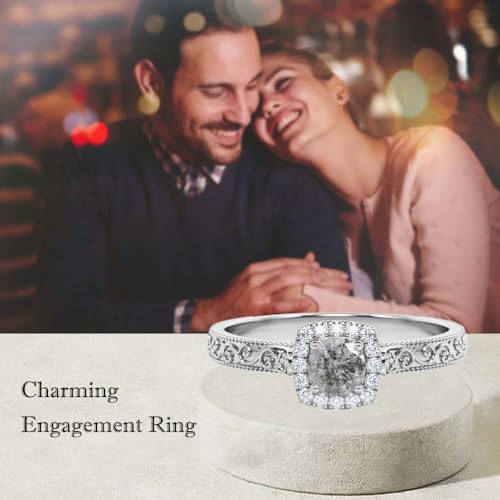 Aihpos 1ct 1.5ct 2ct Salt and Pepper Diamond Women's Engagement Rings - Round Birthstone Ring White Yellow Rose 10K 14K 18K Gold 925 Sterling Silver Statement Proposal Anniversary Promise Ring3