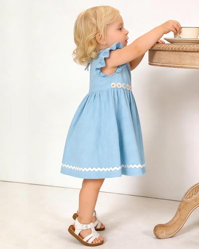 Coedody Toddler Girl Dress Ruffle Sleeveless Casual Spring Summer Beach Sundress Baby Girls Dresses 12-18 Months Outfits Blue — view 4