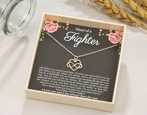 RareLove Strength Necklaces for Women,Strength of a Fighter 925 Sterling Silver Tiny Infinity Heart Necklaces for Women,Breast Cancer Survivor Gift,Get Well Soon,Comfort Items for Cancer Patients4