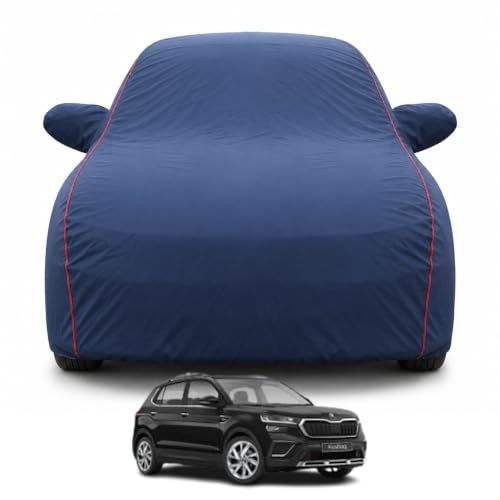 Image of Premium Car Cover for Skoda Kushaq (2021-2026) Models | 100% Waterproof, UV & Dustproof Protection | Mirror & Antenna Pocket | Triple Stitched, Soft Inner Lining, Belt & Buckle (Navy Blue)