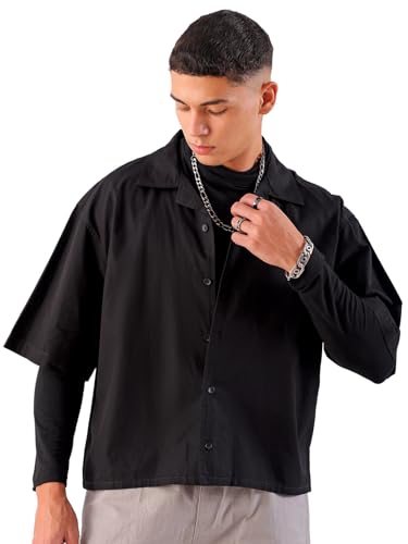 Image of The Indian Garage Co Men Boxy Fit Graphic Print Half Sleeves Cuban Collar Street Wear Cropped Shirt