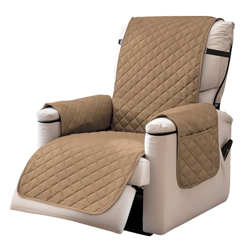 ZenDen Reversible Recliner Sofa Covers Water Resistant Recliner Chair Covers Furniture Protector for Recliner Chair with Elastic Straps for Pets Kids Sitting Width Up to 22", Taupe/Beige
