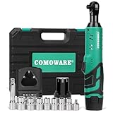 COMOWARE Cordless Electric Ratchet Wrench 3/8", 40Ft-lbs 12V Power Ratchet Kit with 1-Pack Lithium-Ion Battery, 1 Hour Fast Charger, Variable Speed Trigger, 8 Sockets, LED Light