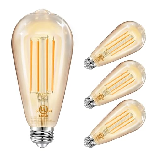 DAYBETTER 4 Pack Vintage LED Edison Bulbs, E26 Led Bulb 60W Equivalent, Dimmable Led Light Bulbs, High Brightness 800 LM Amber Warm 2200K, ST58 Antique Filament Bulbs, Clear Glass Style for Home