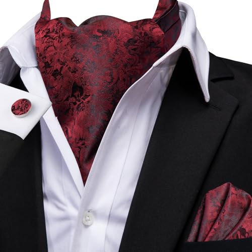 Image of Dubulle Paisley Floral Ascot for Men Self Tie Mens Cravat and Pocket Square Cufflinks Wedding