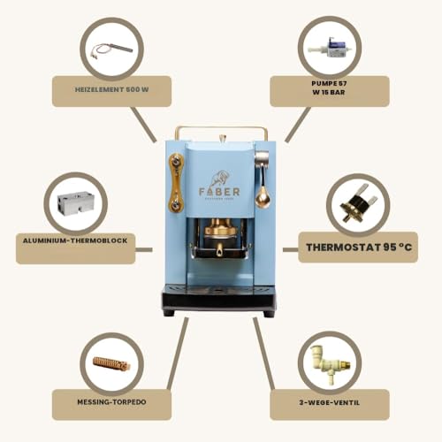 Foto von FABER COFFEE MACHINES | Modell Pro Mini Deluxe | Kaffeepadmaschine ESE 44 mm | Einstellbare Padpresse aus Messing (TURQUOISE)