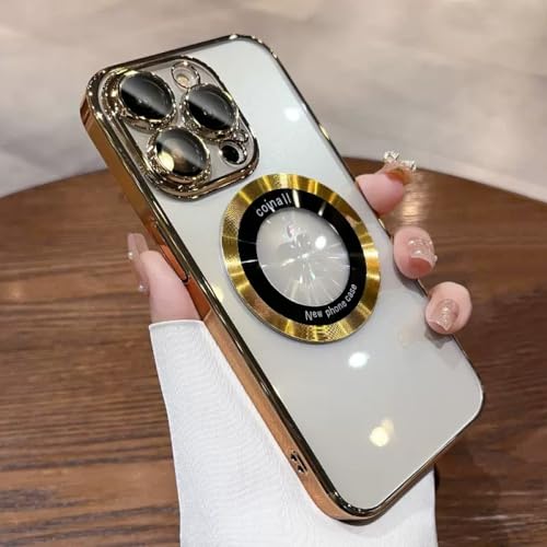Étui magnétique iPhone 15 Pro Max transparent et rigide couleur or