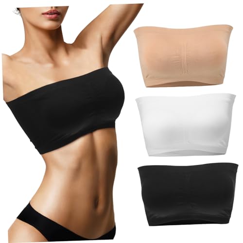 Sujetadores sin tirantes negros y almendra pack de 3 bandeau mujer
