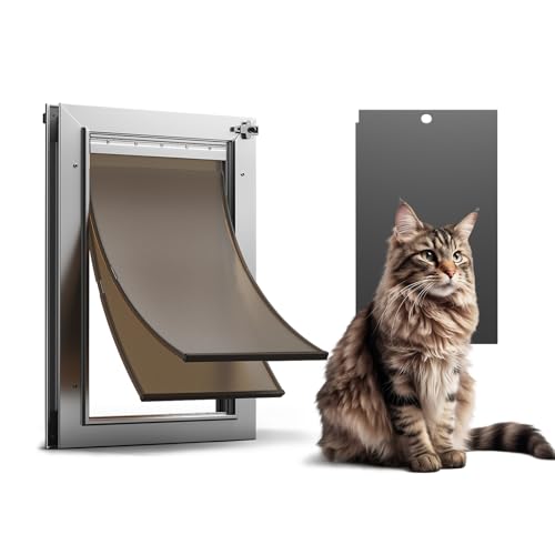 Cat Door, All Aluminum Small Dog Doggy Doggie Door for Install in Interior Exterior Doors or Wall, Heavy Duty Pet Door, 2 Magnetic Flaps, Energy Efficient, Closing Panel for Pets Up to 22Lb