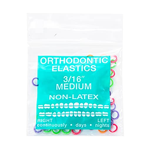 JMU Orthodontic Elastics 3/16 Inch Medium Neon Non-Latex 4.5oz 100 pack Intraoral Elastic Bands Dental Rubber Bands Made in USA