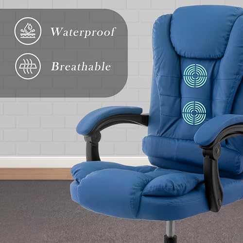 Image of Casa Copenhagen Italia Premium Leatherette Office Chair for Work | Boss Chair, Ergonomic Executive, Luxurious Cushioned Arms & Seat, 2 Point Back Massager, Heavy Duty Metal Base (Royal Blue)