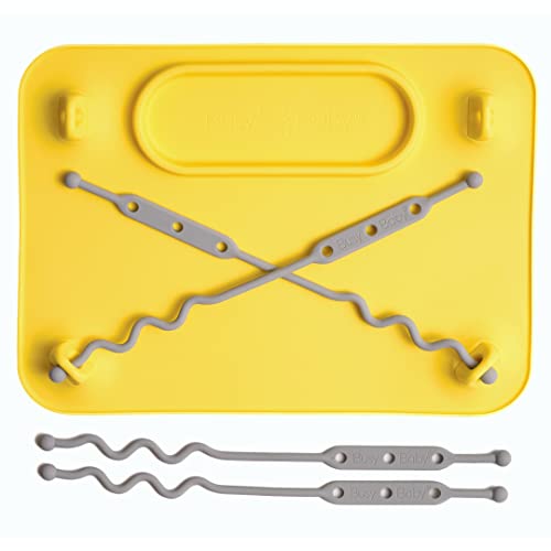 Image of Busy Baby Silicone Placemat - Built-in Suction Cups - 4 Toy Tethers for Babies Toddlers and Kids - Food Grade Silicone - 8.5 x 11 in - Comes with Travel Sleeve - Dishwasher Safe - Yellow