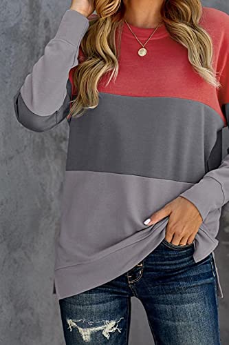Kingfen Crewneck Sweatshirt Women Oversized Colorblock Cute Sweatshirts Shirts For Teen Girls Fall Clothes Pullover Grey Large #TOP2