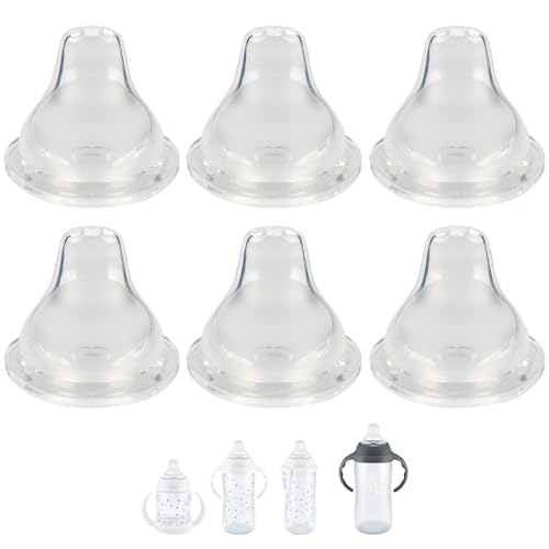 6 Count Replacement Silicone Spout Compatible with NUK, Soft Spout Replacement for NUK Active and Learner Cups, Soft 100% Silicone Sippy Cup Nipples,6m+