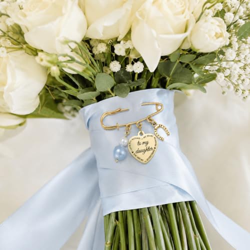 Image of MIXJOY Something Blue Gift for Bride, Wedding Day Bridal Blue Pearl Angel Wings Bouquet Garter Charm for Bride to Be