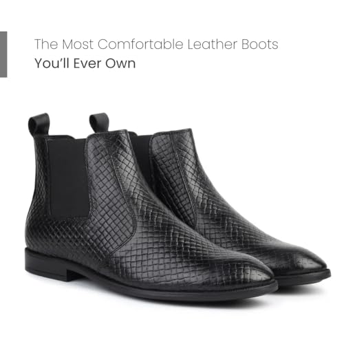 Image of HAYES LONDON Chelsea Boots For Man | Genuine Leather High-Top Slip-On Shoes | Comfortable Formal Shoes for Men | Stylish Office, Party & Casual Wear Fashion Boots