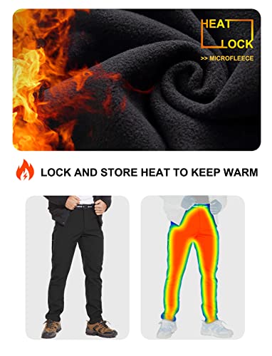Noukow Men's Winter Fleece Lined Hiking Pants, Softshell Waterproof Work Pants With Belt 6 Zip Pockets-Camping,Skiing #TOP2