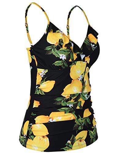 Image of Hilor Women's Tankini Tops Shirred Ruffled Swimsuits V Neck Swimwear Top