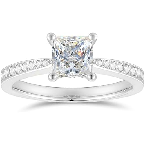 14K Moissanite Rings 14K Gold D Color VVS 1ct Princess Cut Moissanite Engagement Ring 14K Gold Rings for Women