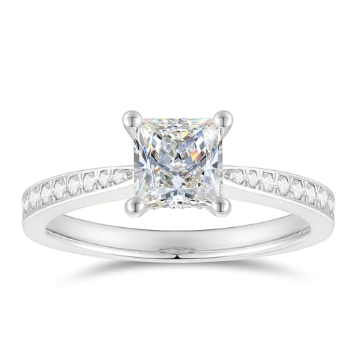 NOVSEAS 14K Moissanite Rings 14K Gold D Color VVS 1ct Princess Cut Moissanite Engagement Ring 14K Gold Rings for Women (White Gold, 5.5)