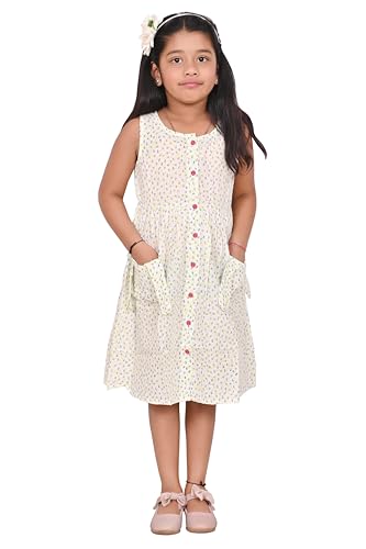 Image of CMMCHAAH Kids Printed Cotton Frock Dress for Baby Girls|Comfortable Summer Wear Dress| for Birthday,Evening, Kids Onepeice Dress Green