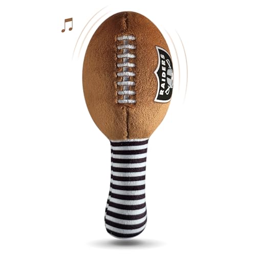 Image of Las Vegas Raiders Plush Football Rattle by Smilo - Officially Licensed NFL Baby Rattle Toy - Soft Baby Rattle with Bell - for Babies and Toddlers from 3 Months