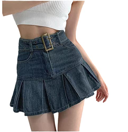 Jupe en jean plissée taille haute femme bleu XXXXXL grande taille tendance