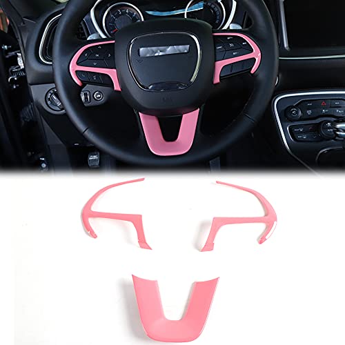 Fscar ABS Pink Steering Wheel Button Interior Trim Decal 3Pcs Compatible For Challenger,Durango,Charger And Grand Cherokee SRT8