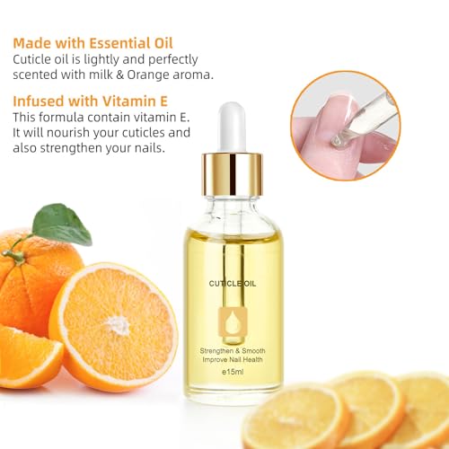 Nail Cuticle Oil, Nagelöl für Nagelhaut und Stärkere Nägel, Nagelpflegeöl Pflege für Hände und Füße, Nagelhautöl mit Pipette, Nail & Cuticle Oil, Nagelstärkungsöl (Orange, 15ml)