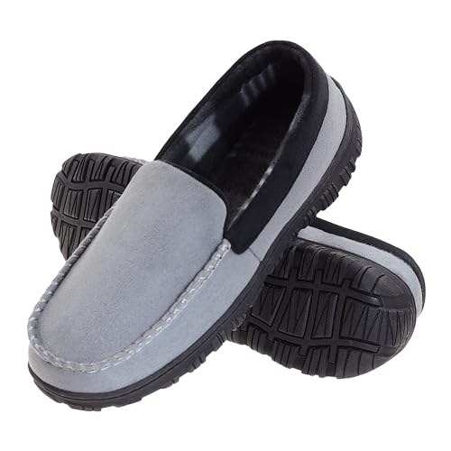 Image of Lulex Mens Moccasin Slippers Size 8-14,Memory Foam House Shoes with Rubber Indoor Outdoor Sole, Machine Washable