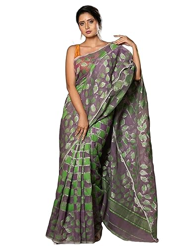 Sari Dhakai Jamdani traditionnel indien pour femme vêtement bengali élégant sans blouse