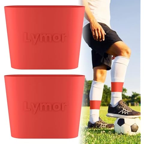 Shin Guard Straps, Lymor Silicone Soccer Leg Bands for Adults Kids, Non-Slip Elastic for Gym, Athletics Red Cover