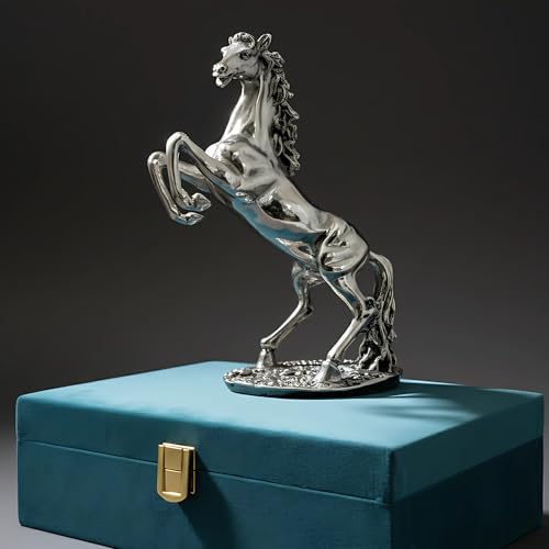 Image of 999 Pure Silver Plated Rearing Horse Statue | Triumphant Vastu Showpiece for Success, Power & Progress | Elegant Standing Horse Idol for Home Decor