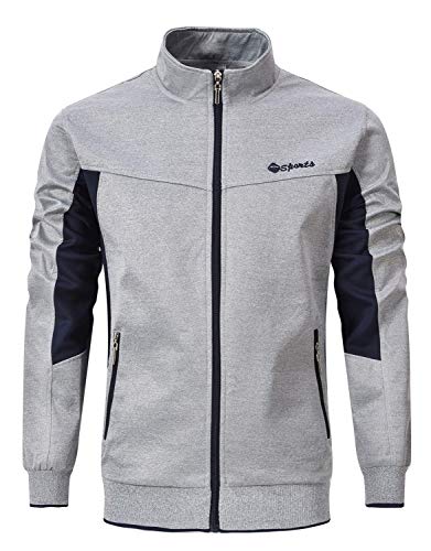 Rdruko Men's Track Jacket Athletic Casual Sportswear Breathable Running Training Jackets(Grey, US XL)