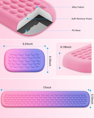 Lekvey Ergonomic Gaming Wrist Rest for Computer Keyboard & Mouse - Premium Silky Memory Foam Wrist Pad with Massage Points, Pain Relief & Comfort Wrist Support for Typing, PC, Game (Pink/Purple)