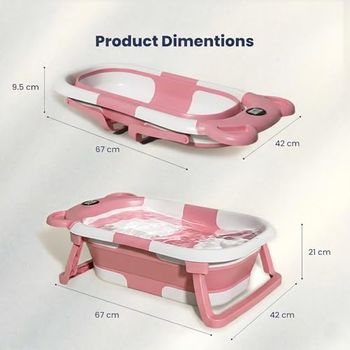 Image of TINSY Foldable Baby Bath Tub with Built-in Water Thermometer & Soft Head Support Pillow | Portable Newborn Bathtub | Anti-Slip Legs | Space-Saving Infant Bath Tub for Babies & Toddlers | Blush Pink