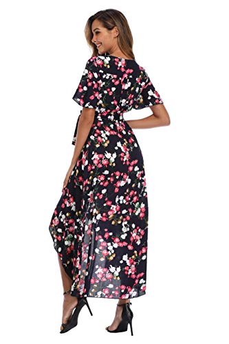 Image of VintageClothing Women's Wrap V Neck Floral Summer Dresses High Low Maxi Casual