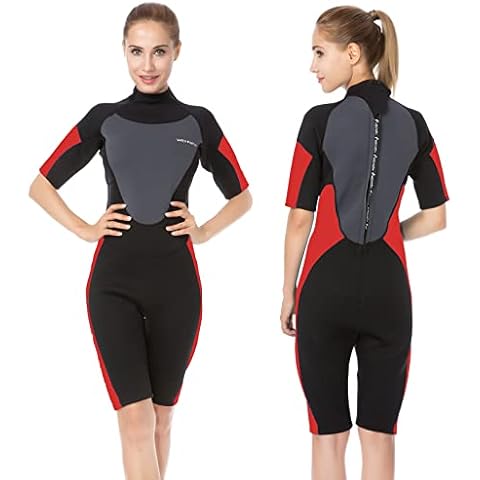 WellPath Women's Wetsuit Shorty, One Piece Swimsuits 3MM Neoprene Swimsuit for Swimming Diving Snorkeling Surfing, Red,XL,Y1-YD-QSF640809F Cover