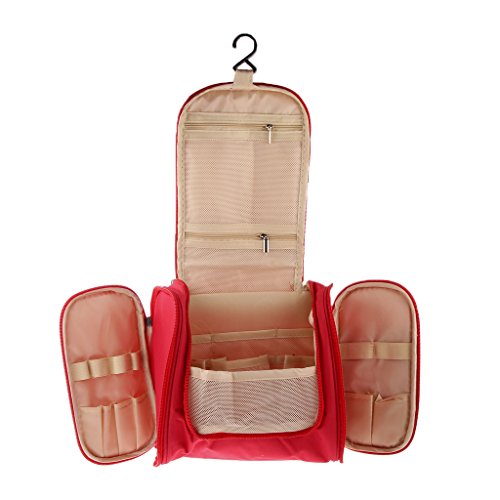 Preisvergleich Produktbild Kulturbeutel Reise Kulturtasche faltbare Kosmetiktasche Duschbeutel mit Tragegriff und Haken für Damen und Herren - Rot
