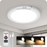 Rechargeable Motion Sensor Ceiling Light with Remote, Wireless Ceiling Light Battery Operated, No Wiring, Magnetic, Dimmable Shower Light, Timer, 3 Color 6000K, Rechargeable Light for Closet Hallway