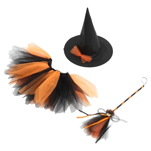 TOGEVAL Disfraz Bruja Halloween Mujer y Niña Traje Cosplay con Vestido Sombrero y Escoba para Fiesta y Escenario Accesorios Halloween Duraderos y Cómodos