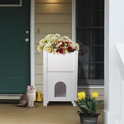 Cat House with Planter Box - Outdoor Shelter & Pet House Made from Durable Polystyrene (PS) with Built-in Planter - Weather-Resistant & Cozy Retreat for Cats
