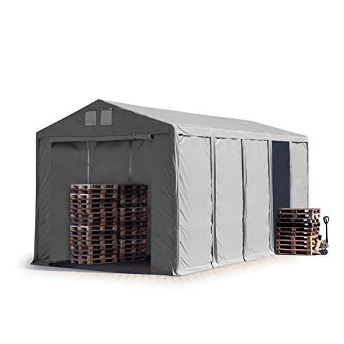 TOOLPORT Lagerzelt Industriezelt 5x10 m Zelthalle mit 3,6m Seitenhöhe PVC Plane 850 N grau wasserdicht Ganzjahreszelt mit Reißverschlusstor
