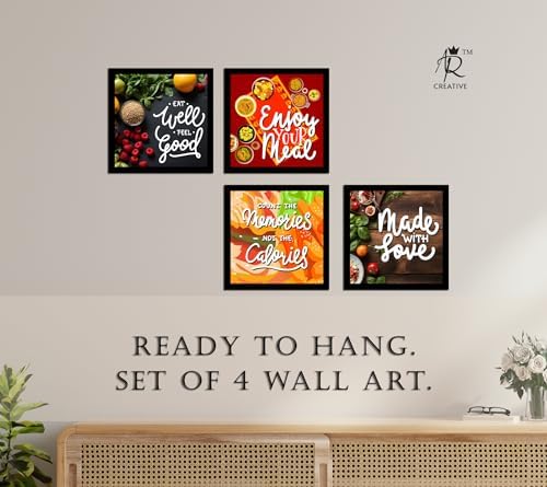 AR Creative Synthetic Fiber Eat Well, Enjoy Your, Count The, Made With - and Restaurant Quotes Print with Frame, Food Quotes, Funny, Home, Office Decor, Poster (10 inch x 10 inch) Set of 4