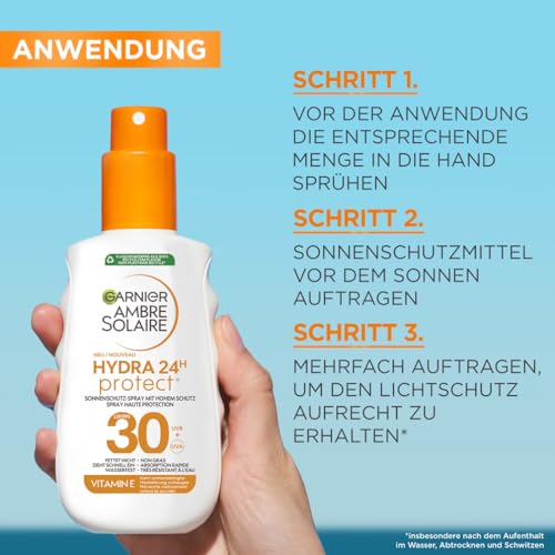 Garnier Ambre Solaire Hydra Protect+ Sonnenschutz-Milch 24h LSF 30, Schutz vor UVA und UVB, mit Vitamin C, 150 ml
