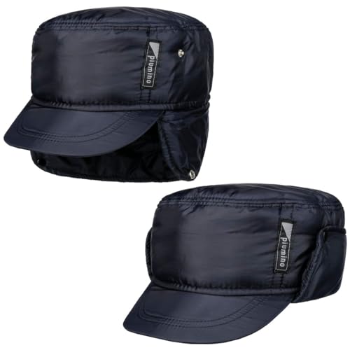 LIPODO Piumino Armycap con copriorecchie Uomo - Berretto Idrorepellente Foderato - Berretto da Uomo in Cotone - Cappellino Autunno/Inverno - Cappellino Invernale Blu Scuro XL (60-61 cm)