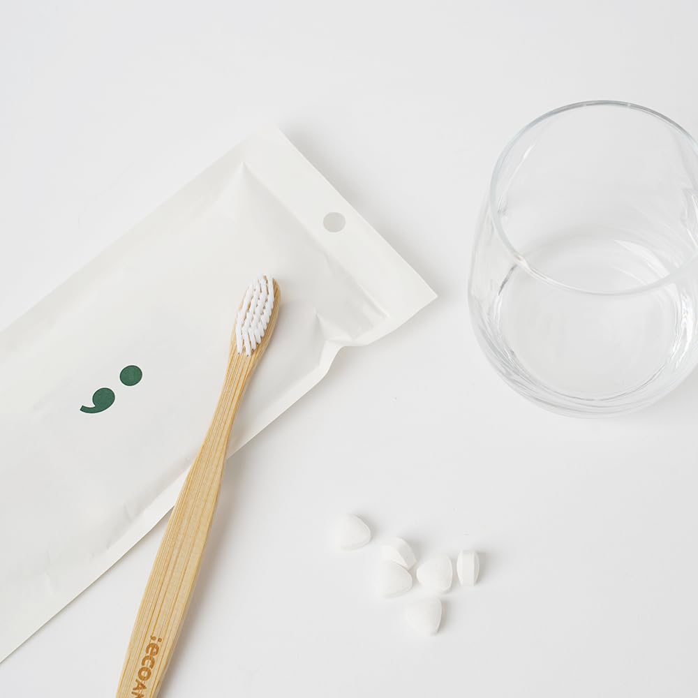 Greenerb Zahnpflegeset, umweltfreundliche Bambus-Zahnbürste und feste Zahnpastatabletten (2er-Pack) | Reise- und Zero-Waste Mundpflege-Set