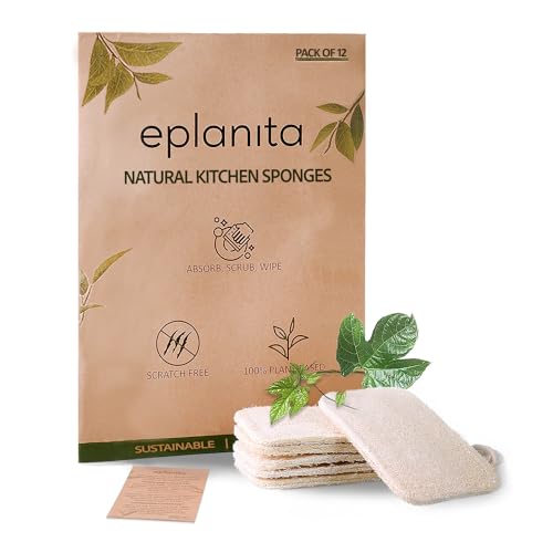 eplanita Esponjas Naturales para Lavar Platos, Estropajos Cocina, Eco Scrubber, Planta de Lufa Natural, Biodegradable y Cero Residuos (Paquete de 12)