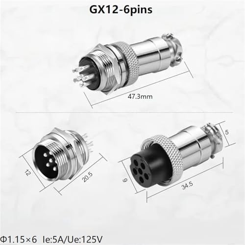 Conector GX12 de 6 pines y enchufe chasis aviación para conexiones eléctricas 2