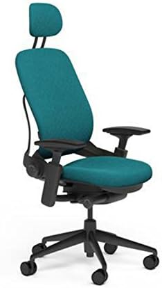 Leap Desk Chair V2 with Headrest in Buzz2 Cyan Fabric - 4-Way Highly Adjustable Arms - Black Frame and Base - Soft Dual Wheel Hard Floor Casters
